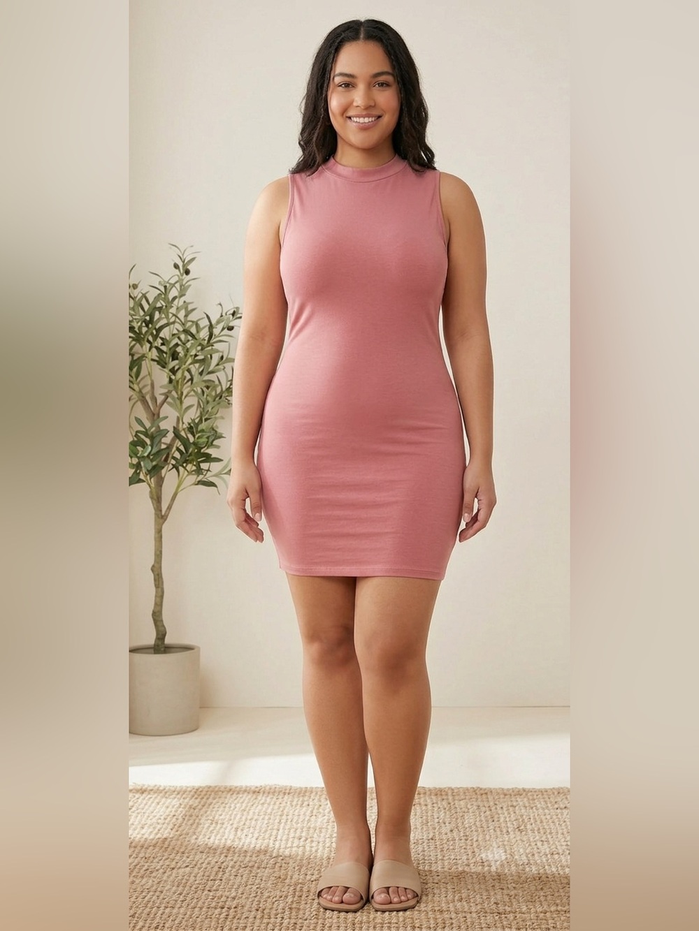 SHEIN Pink Cotton High Neck Sleeveless Bodycon Mini Dress XL